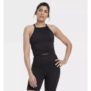 All In Motion Seamless Rib Cropped  High Neck Tank Top Size XL Black